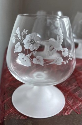 6 Cognacgläser Avon Kolibri Hummingbird eismattiert/glänzend 13 cm wie NEU 