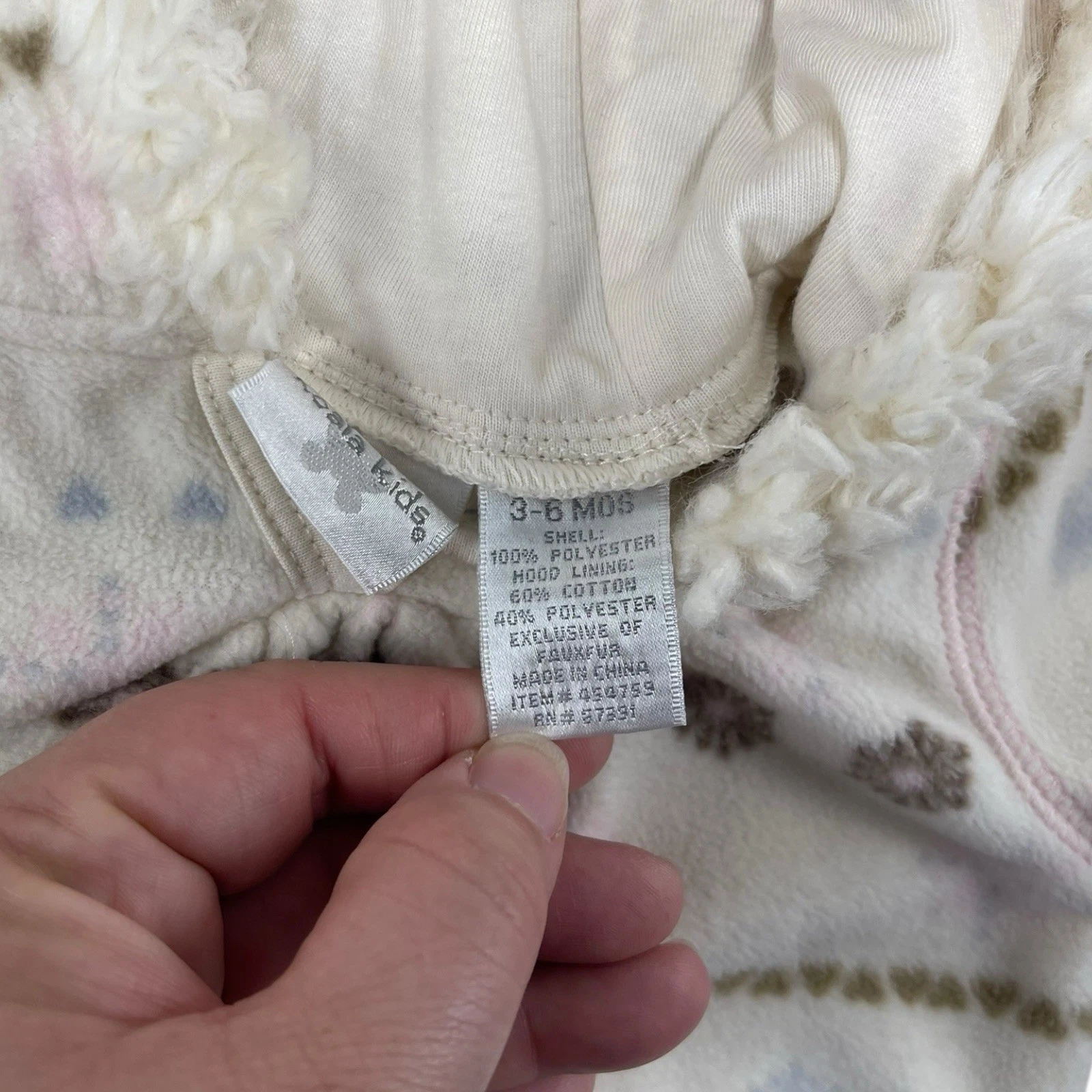 VETEMENTS Giacca Koala bambino 3 6 mesi beige polsini pelliccia Fuax stampa fiocco di neve felpa con cappuccio