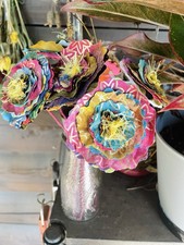 Lot Of 10 Handmade Fabric Flowers With Wrapped Wire Stems Mother  s Day Gift
