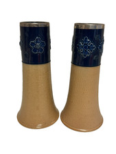 Royal Doulton Late 19th Century Pair Of Vases With Silver Mounts 19.5cm High