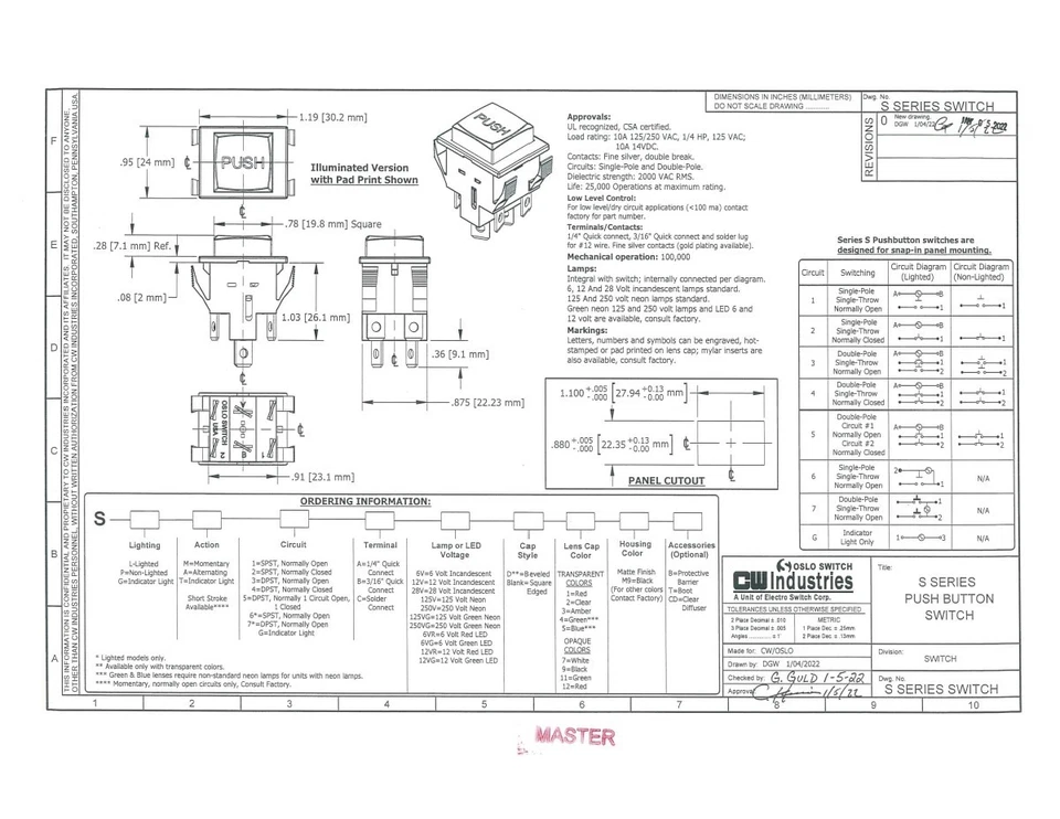 INTERRUPTOR PULSADOR SPST NORMALMENTE ABIERTO 12V ILUMINADO - INTERRUPTOR OSLO SLA1A12VD2M9 NUEVO Foto 4 de 4