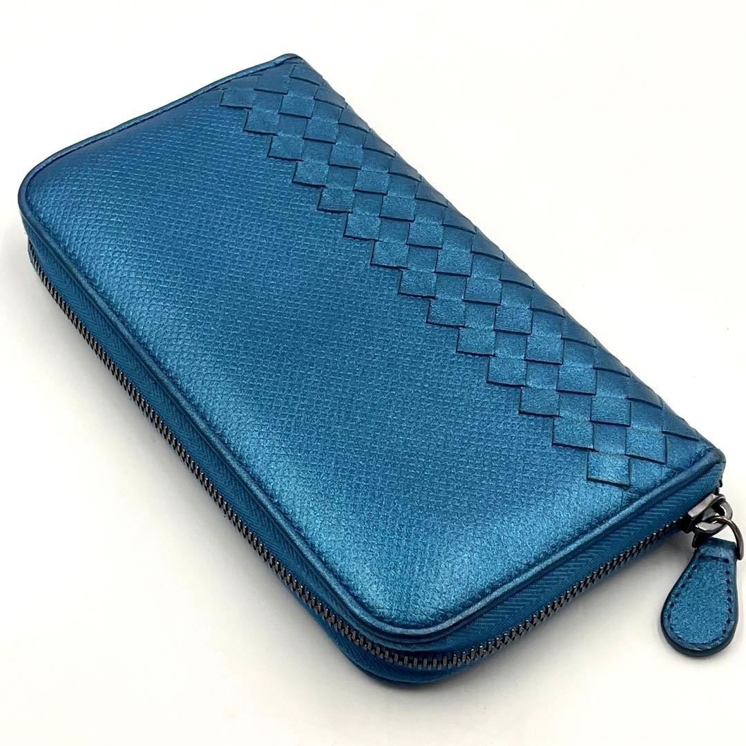 Bottega Veneta Zippy Wallet Intrecciato Leather Metallic Blue thumbnail 5