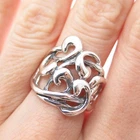 HAGIT GORALI 925 Sterling Vintage Israel Ornate Modernist Oxidized Ring Size 7