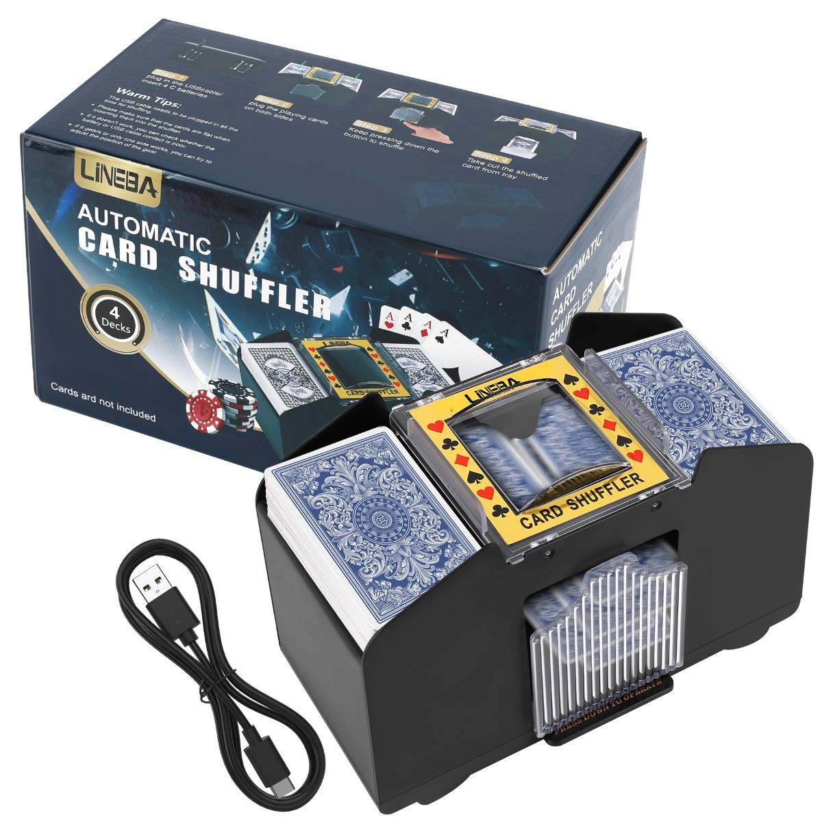 Automatic Card Shuffler Machine - 1-4 Decks Low Noise Shuffler, Casino USA