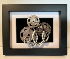 Framed Jewelry Art Miniature “Movie Night” Rhinestone and Enamel