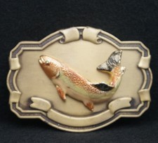 WC11119 AWESOME VINTAGE 1970s  BASS FISH  WESTERN STYLE ARTWORK BELT BUCKLE