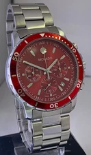 Refurbished Rare Movado Chronograph Red Dial, Date, Stainless Steel Quartz Watch