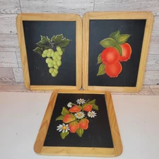 Vintage Made In Portugal 3 Handpainted Slate Chalkboards Double Sided Wood Frame