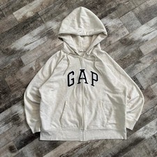 Vintage Y2K Grey Gap Spellout Zip Up Hoodie Size XXL