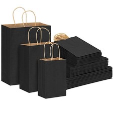 120pcs Black Paper Bags with Handles Mixed Size Bulk Kraft Paper Gift Bags fo...