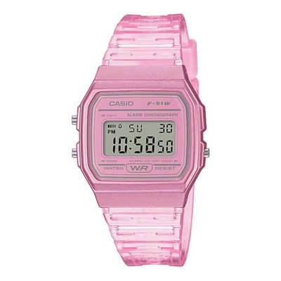 Casio F91WS-4, Digital Chronograph Watch, Pink Jelly Resin Band, Alarm, Date,
