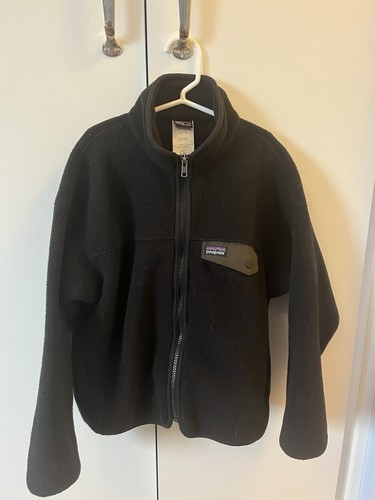 Patagonia Fleece Jacket Youth Small 8 Black Lightweight Snap-T Fleece Full Zip - Picture 1 of 6