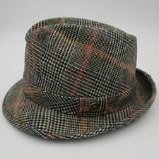 Vintage Richman Brothers Mens Size Medium Brown Tweed Wool Plaid Fedora Hat