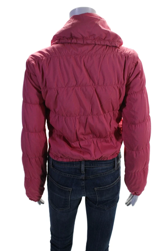 BCBGMAXAZRIA Womens Front Zip Long Sleeve Mock Neck Quilted Jacket Pink Size 2XS - Image 3 of 4