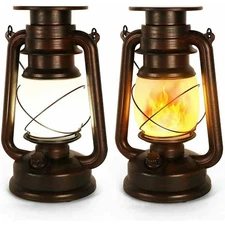 2 PCS Solar Flickering Flame LED Vintage Hanging Lantern With Remote