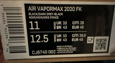 Nike Air VaporMax 2020 FK Flyknit Black/Dark Grey Men's Sneaker CJ6740-002
