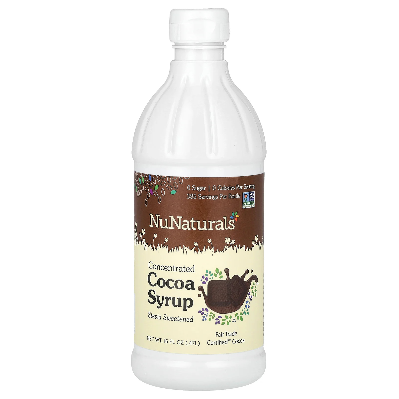 NuNaturals NuStevia Cocoa Syrup 16 жидких унций 47 л Справедливая торговля без ГМО без сахара 3990₽