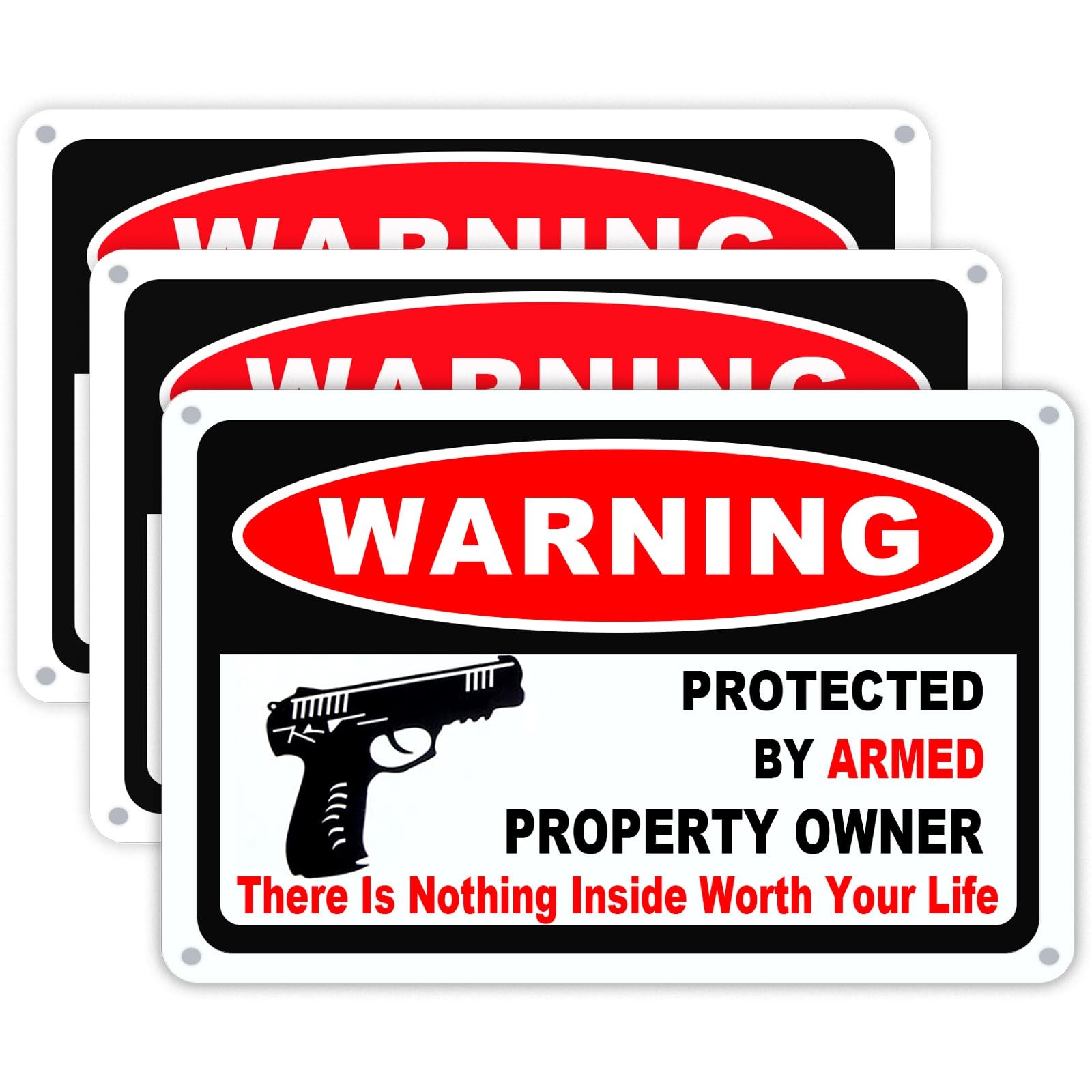Seept 3Pack Gun Sign for Home Security 10x7 inch Warning inches, red