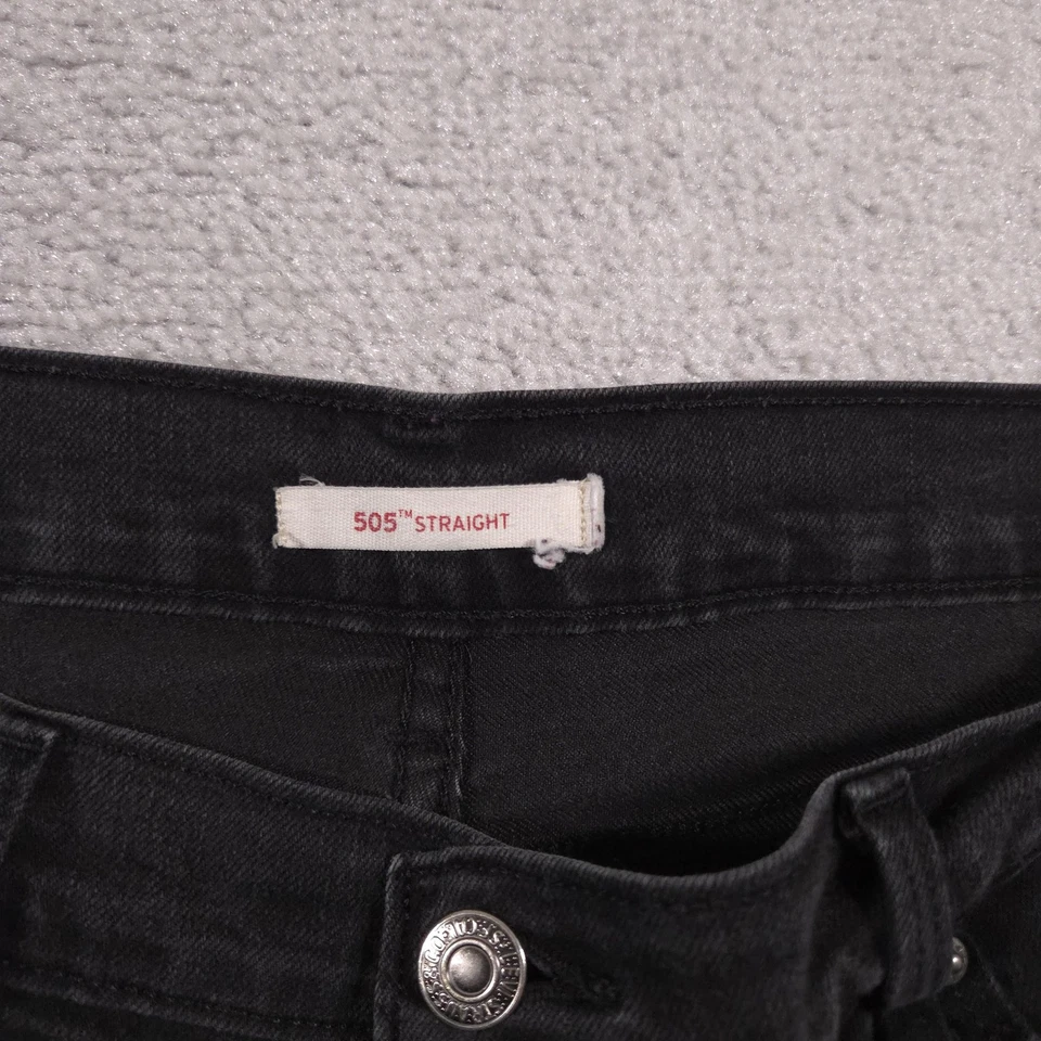 Levis 505 Jeans Womens 12 Black Straight Leg Denim Stretch 5 Pocket Zip Fly - Image 4 of 4
