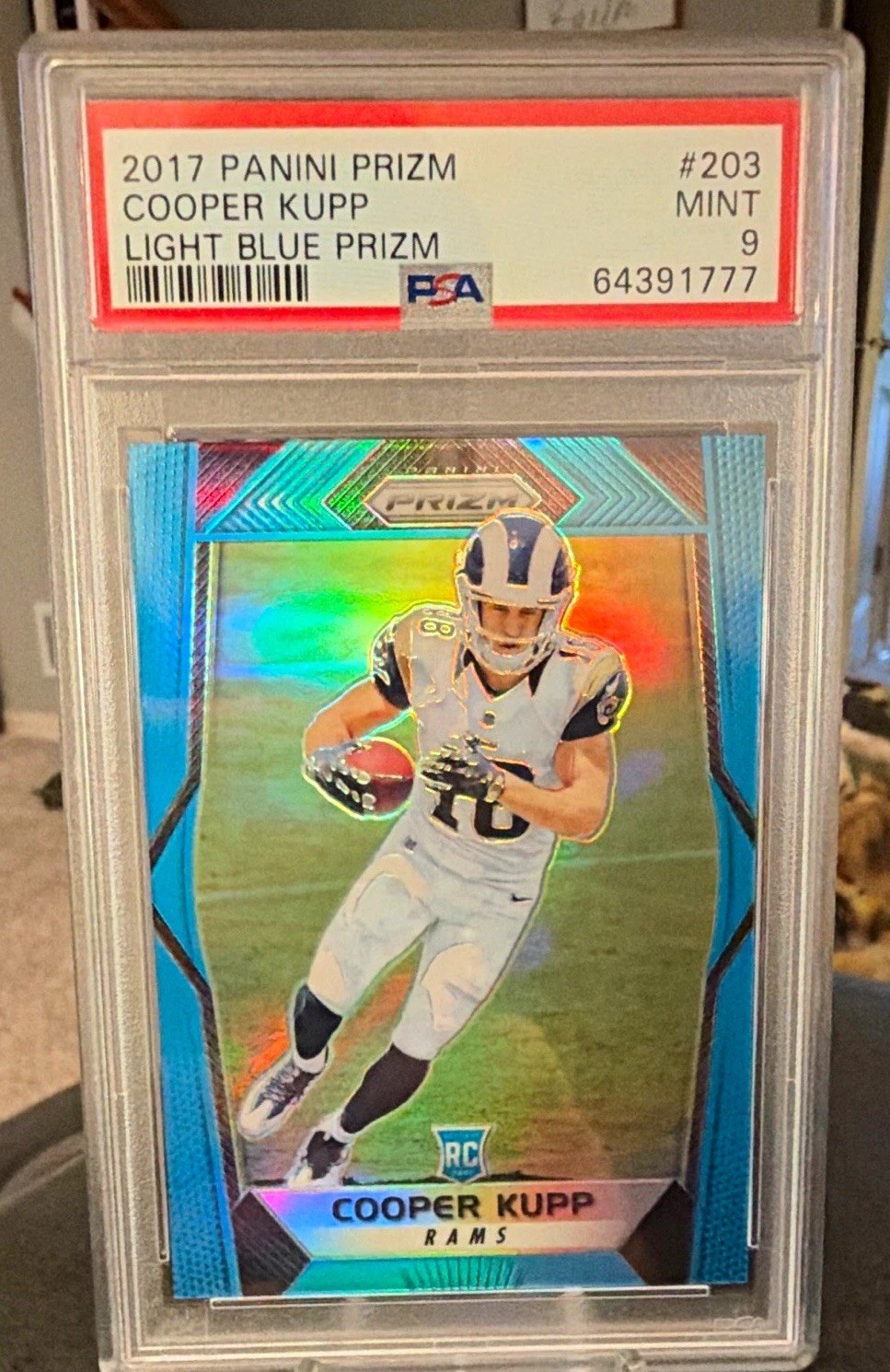 2017 Panini Prizm Rookies Cooper Kupp #203 Light Blue Prizm /199 RC PSA 9 Rams