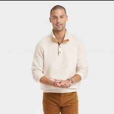 Men's Quilted Snap Pullover Sweatshirt - Goodfellow  Co Beige M