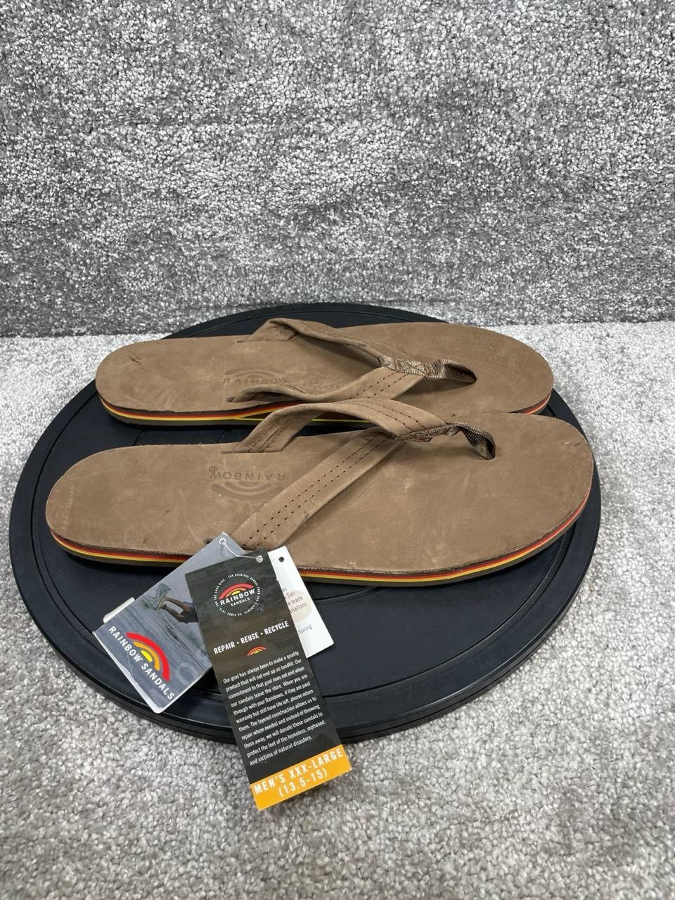 Rainbow Sandals Mens Size 3XL 13.5-15 Brown Leather Single Layer Flip Flops-image