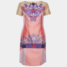 Versace PinkCream Printed Cotton Sheath Dress S