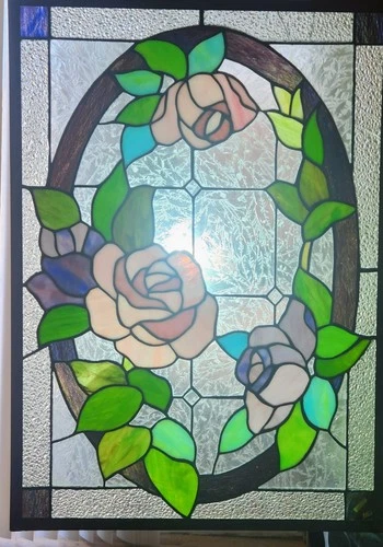 Tiffany Style Stained Glass Panel...24"high, 18 "wide..Free Shipping.