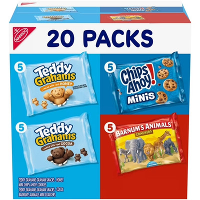 Nabisco Snack Variety Pack 20 Packs Teddy Grahams Chips Ahoy Animal Crackers