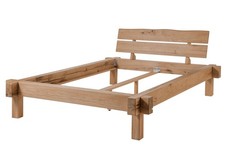 Skandi Balkenbett Holz Wildeiche 140x200 Bett Natur Echtholz vollmassive Balken