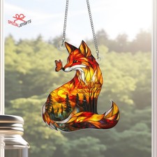 Forest Fox Acrylic Suncatcher Hanging ,Fox Home Decor Fox Gift Decor