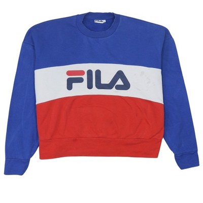 Fila Damen Sweatshirt blau rot Colourblock Rundhals Größe S