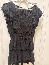 LoveShackFancy Women's Black Mini Dress Ruffle Tiered Size XL