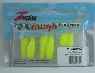 Zman GMIN-83PK6 ElaZtech Minnowz 3 Zoll Hot Chartreuse 8CT Salzwasser-Köder