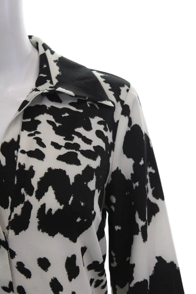 Conjunto de blusa e calça Zara feminina com colarinho estampa de vaca abotoada branca tamanho M - Imagem 3 de 4