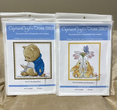 NEW CaptainCrafts Captain Crafts Cross Stitch Kits #DA757 (Bear) & DA736 (Rabbit