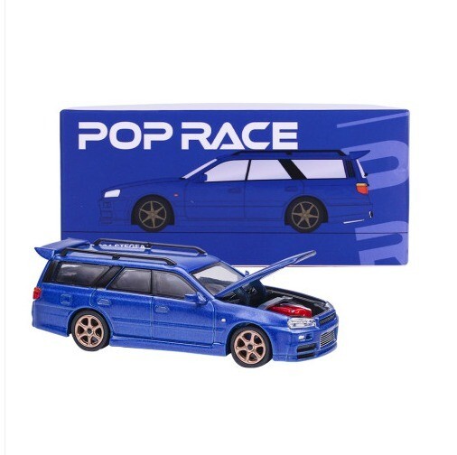 POPRACE 日産　ステージア　GT-R R34フェイスメタリックブルー 1/64 GTR R34 Stagea Bayside Blue GTR R34 ステージア