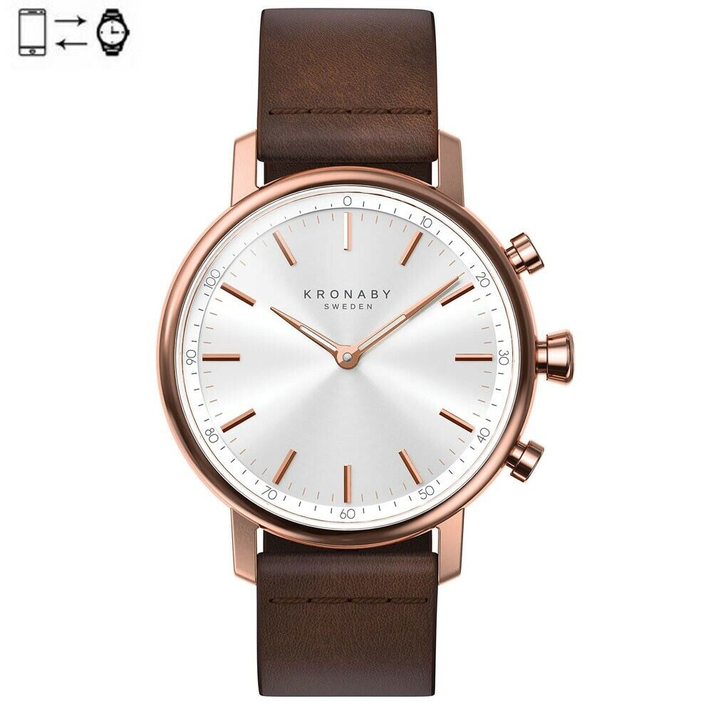 Kronaby Carat connected watch 38mm Rose gold Silver Leather strap S1401/1