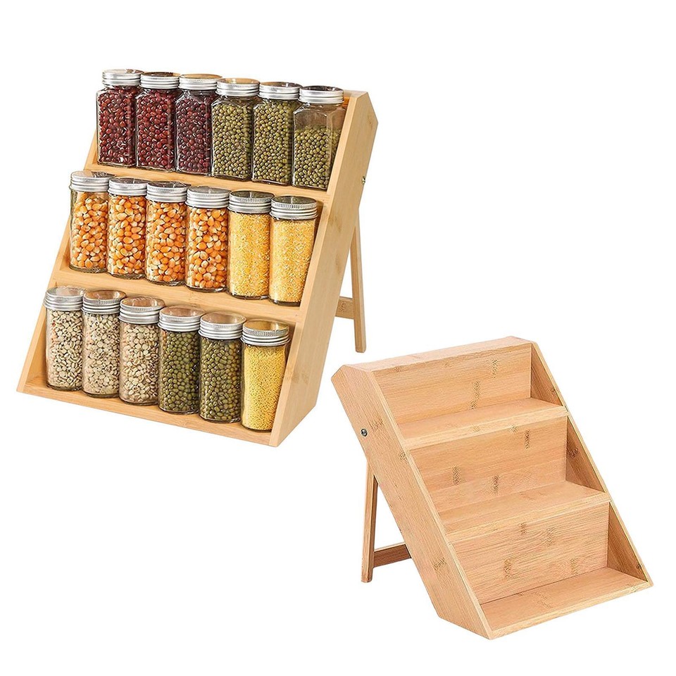 Bamboo Spice Rack Display Shelf Space Saving for Spice Kitchen ...