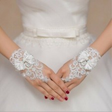 Women Lace Wedding Gloves White Fingerless Bow Bridal First Holy Communion