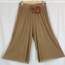 LADIES PLEATED CULOTTES WOMENS TROUSERS FLARED CROP TROUSERS 3/4 SUMMER PANTS