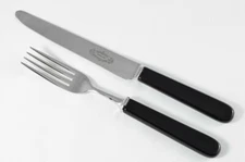 New Genuine Black Handle Table Knife & Fork Mirrored Finish Made In Sheffield