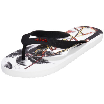 Hugo Boss Men's Arvel Flip-Flops Open Beige Palm-Tree Sandal Shoes