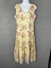 Reba Woman Dress Size L Floral Embroidery Tiered Mesh Overlay Boho Lined Maxi