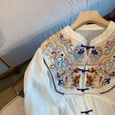 Damen Chinesisch Ethnisch Stickerei Top Retro Bluse Blumen T-Shirt Hemd Locker