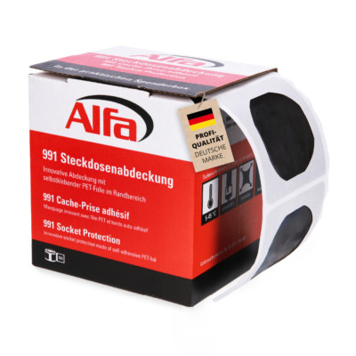 Alfa Steckdosenabdeckung - mit selbstklebender PET-Folie | 100 pro Rolle
