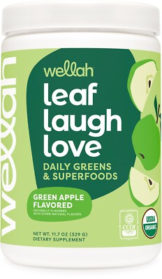 Wellah Leaf, Laugh, Love Daily Greens & Superfoods Powder (Green Apple) 30 Serv.
