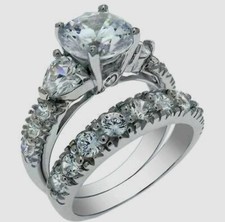 4tcw Round Engagement Ring Wedding Set Heart Cut Sterling Silver SZ 5-9