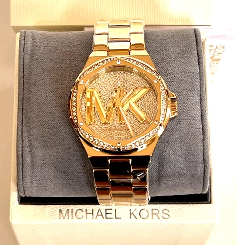 MICHAEL KORS  MK7229 Lennox Pave Quartz Crystal Gold Dial Ladies Watch BNWT $295