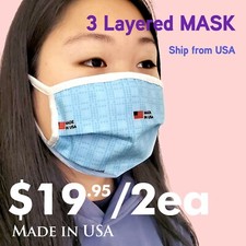Three Layer Face Mask/ Washable & Reusable Face Mask/ Handmade - Made in USA